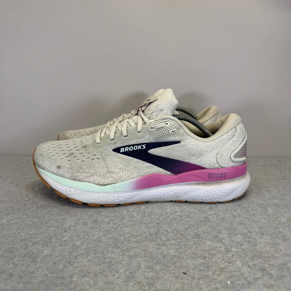 Brooks Ghost 16 Womens Shoes Size 10 White Purple Running Sneakers 1204071B175